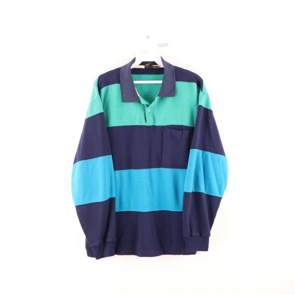 Vtg Streetwear Faded Striped Rugby Polo Sweatshirt